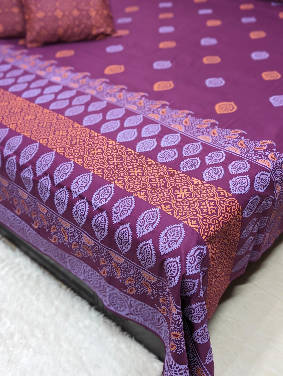 Soft Twill Cotton luxury Hand Block king size bedsheet-4