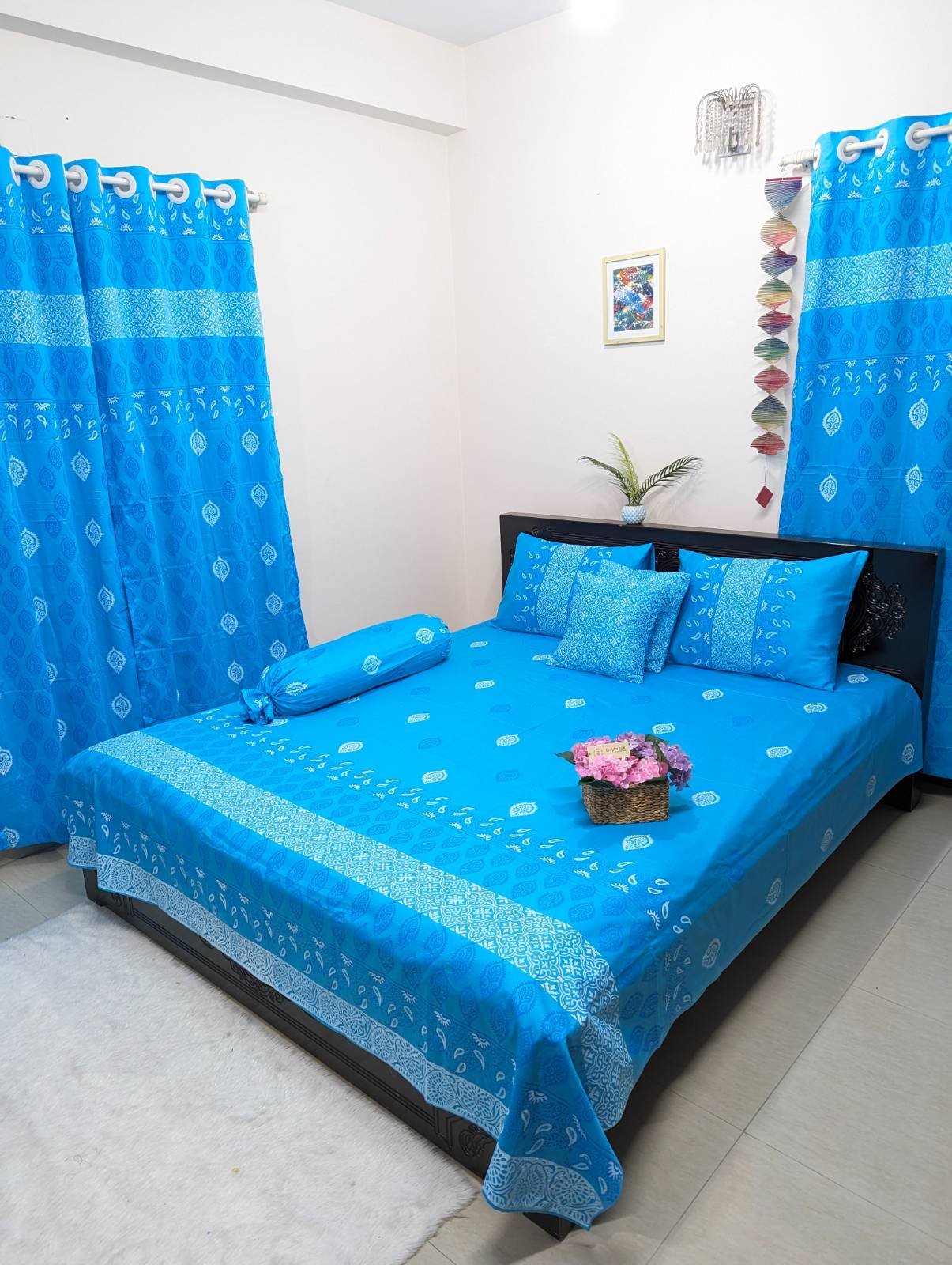 Twill Cotton luxury Hand Block king size bedsheet luxuruy blue twill cotton king size bedsheet, featuring intricate hand-block patterns for a touch of artisanal elegance