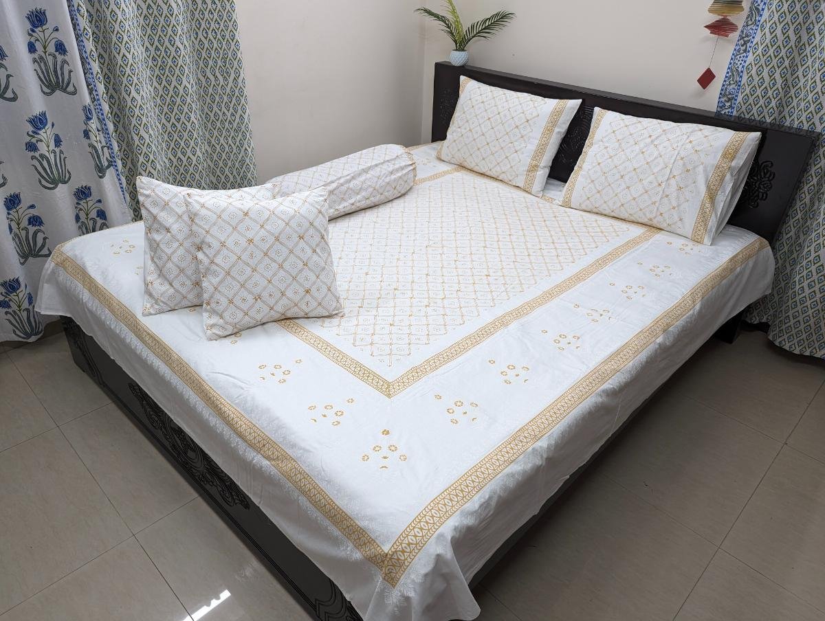 Twill Cotton Premium Hand Block KIng Size Bedsheet (1)