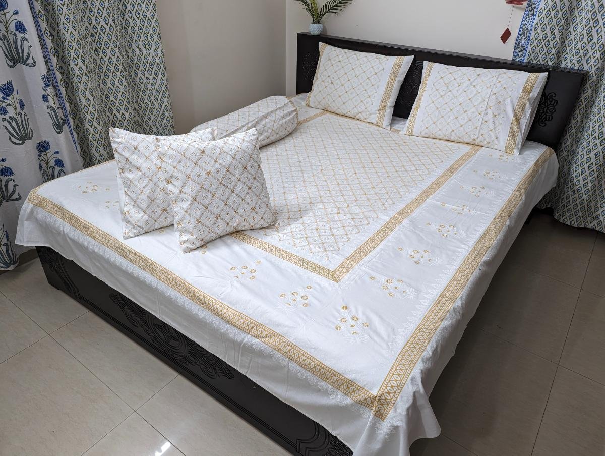 Twill Cotton Premium Hand Block KIng Size Bedsheet (3)