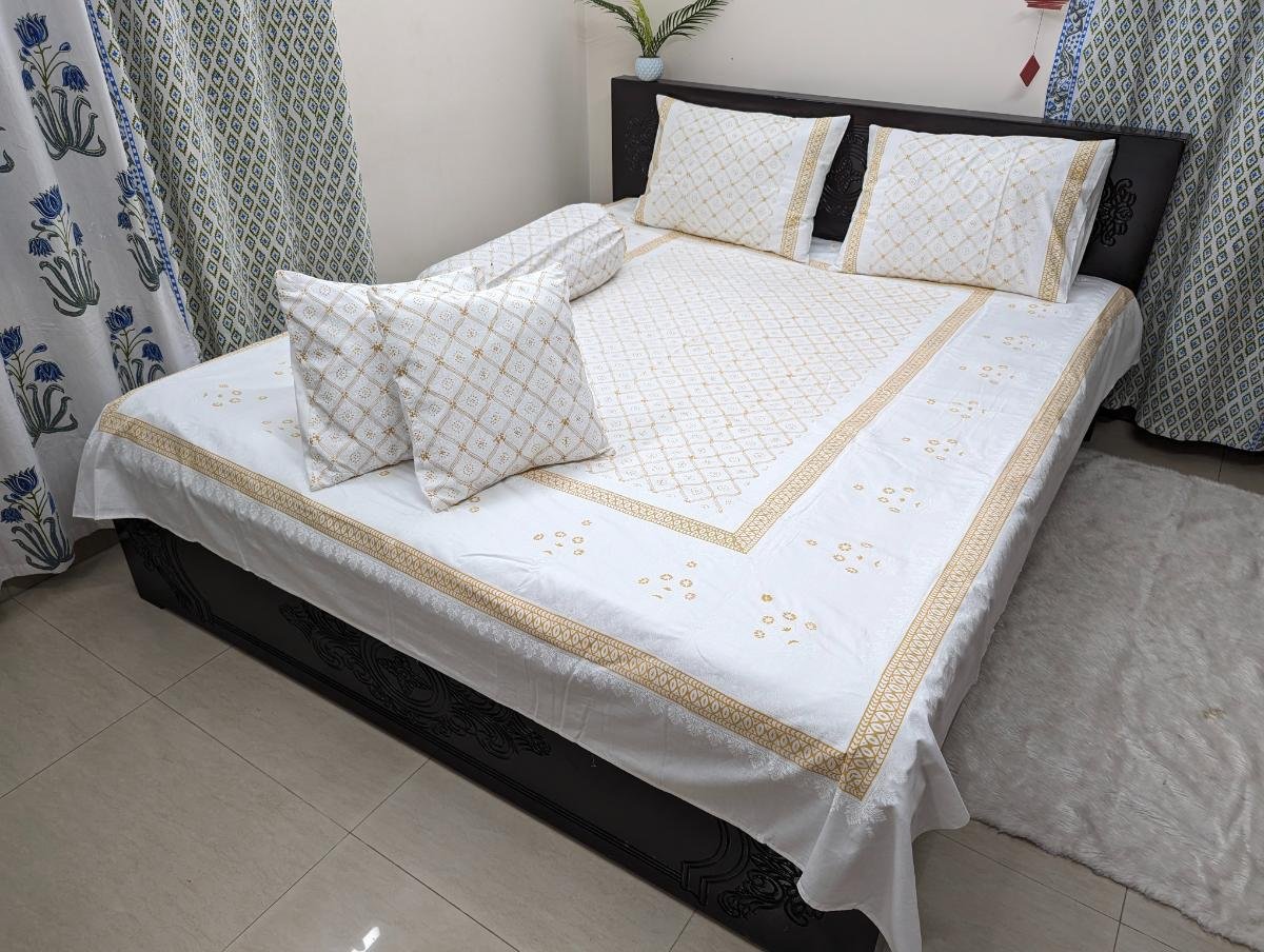 Twill Cotton Premium Hand Block KIng Size Bedsheet (5)