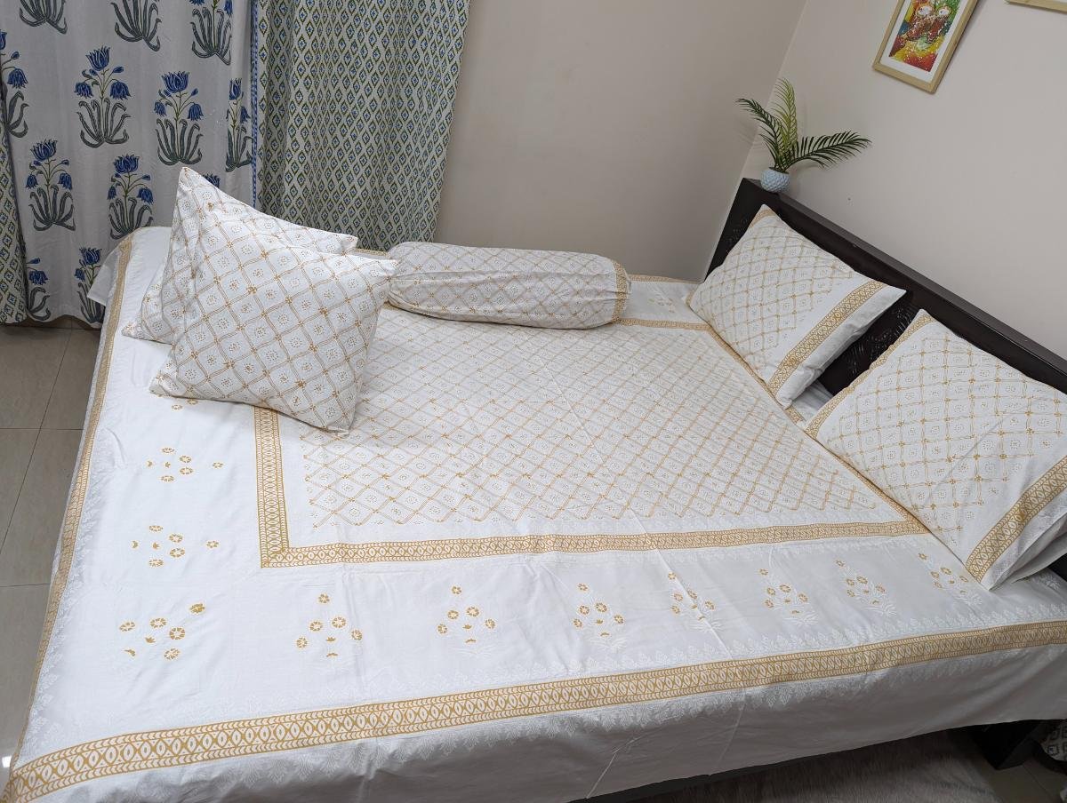Twill Cotton Premium Hand Block KIng Size Bedsheet (6)