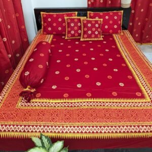 Red Gorgeous Durable Twill Cotton Luxury Hand Block King Size Bedsheet