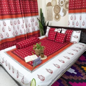 Red White Gorgeous Exclusive Hand block Printed Cotton Bedsheet