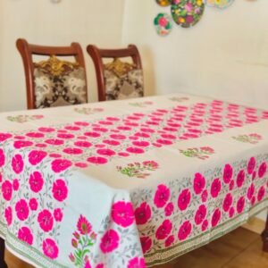 Vibrant Pink Floral Pattern White Hand block Table Cloth