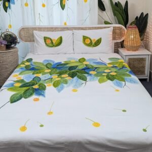 Gorgeous Flower Twill Cotton Hand Paint King Size Bedsheet