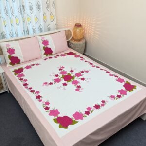 Premium Applique Bedsheet King Size (106x88) – Handcrafted Pure Cotton with Pillow Covers | Daybreak
