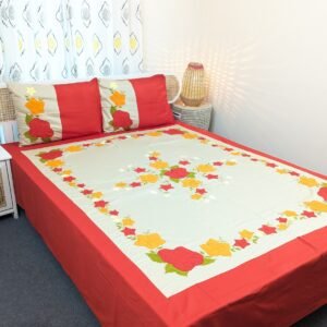 Luxury Applique King Size Bedsheet – Handcrafted Pure Cotton with Pillow Covers
