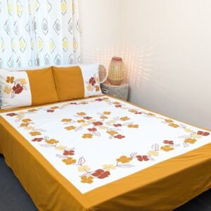 Luxury Applique King Size Bedsheet – Handcrafted Pure Cotton with Pillow Covers