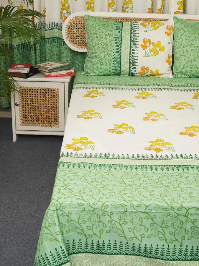 16 (5)hand block print comboset bedsheet curtain side pillow cushion cover mint white