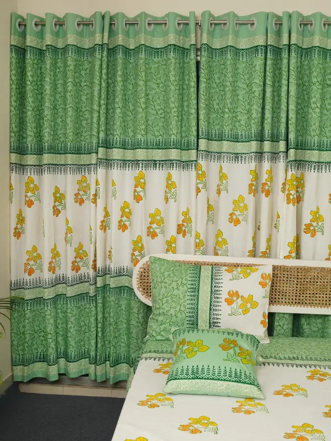 16 (6)hand block print comboset bedsheet curtain side pillow cushion cover mint white