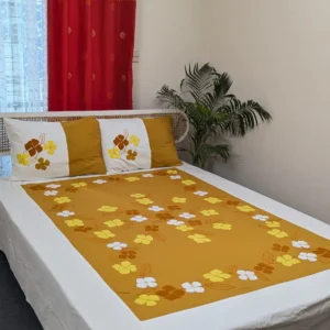 Luxury Applique King Size Bedsheet – Handcrafted Pure Cotton with Pillow Covers