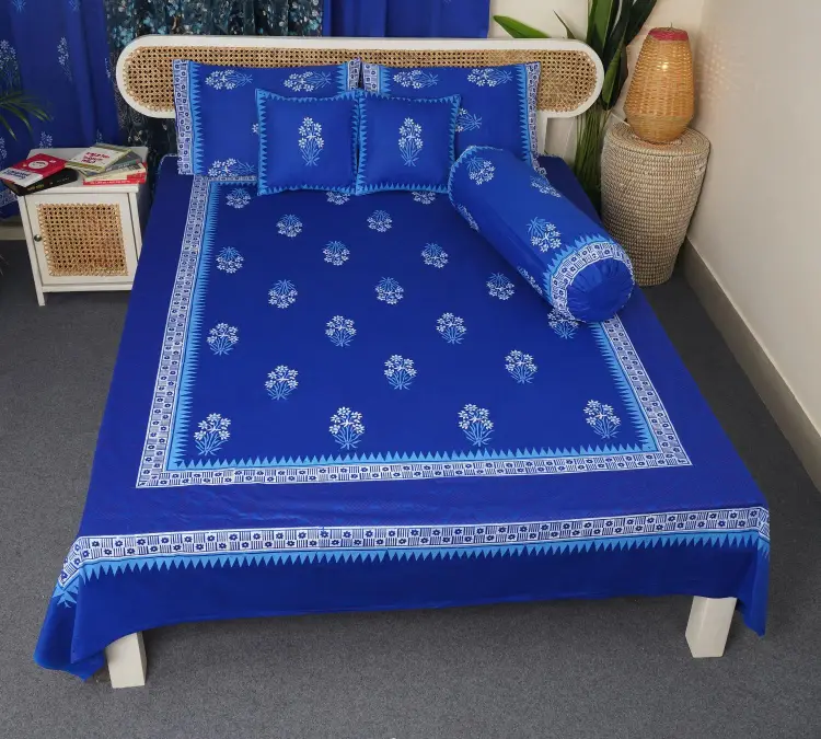 hand block print comboset bedsheet curtain side pillow cushion cover deep blue 14 (2)