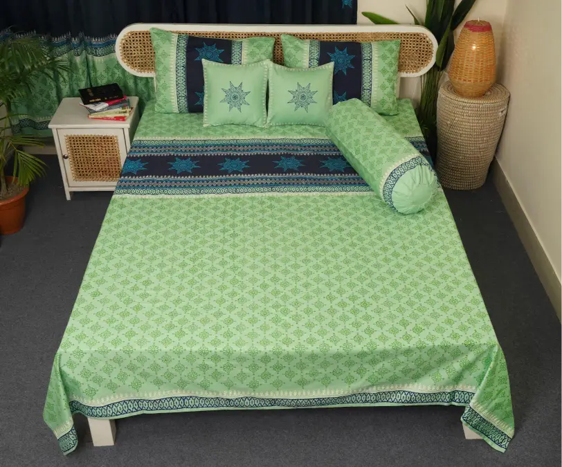 hand block print comboset bedsheet curtain side pillow cushion cover mind blue 10 (2)