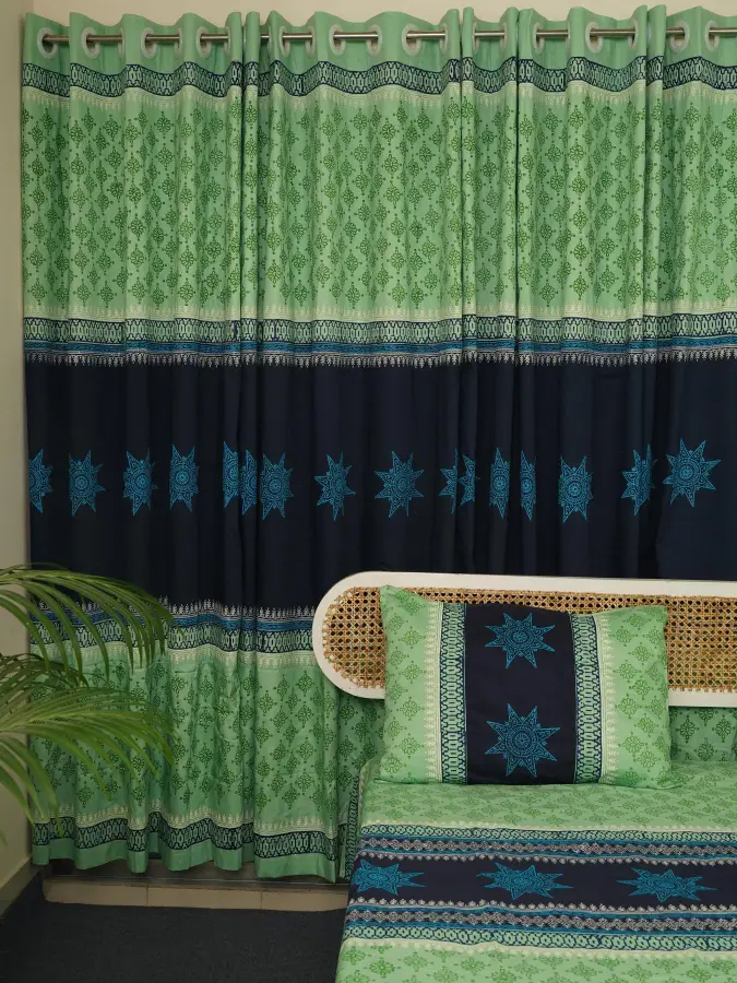 hand block print comboset bedsheet curtain side pillow cushion cover mint blue 10 (6)