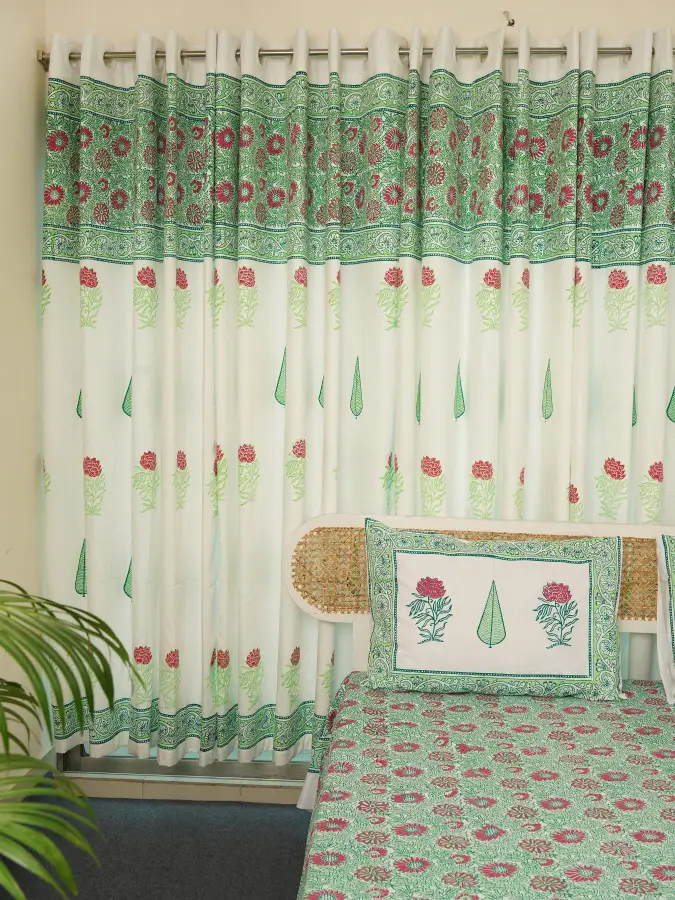 hand block print comboset bedsheet curtain side pillow cushion cover mint red 1 (5)