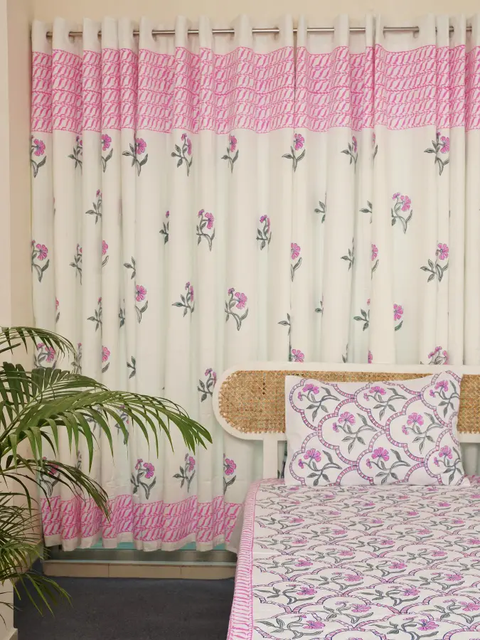 hand block print comboset bedsheet curtain side pillow cushion cover purple managenta 5 (3)