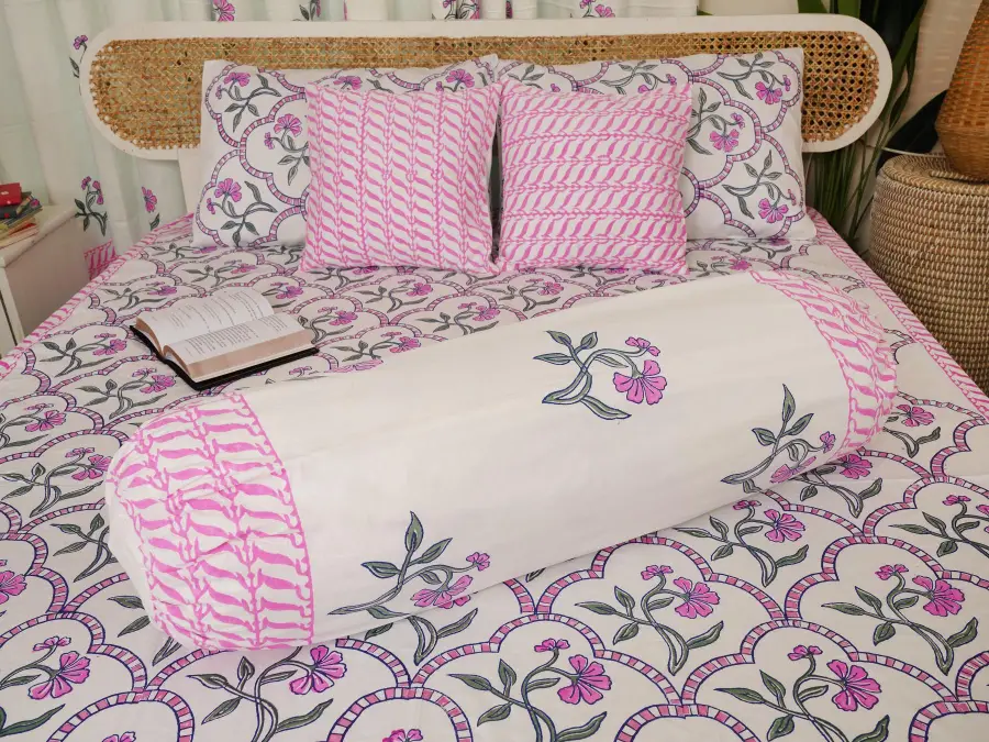 hand block print comboset bedsheet curtain side pillow cushion cover purple managenta 5 (4)
