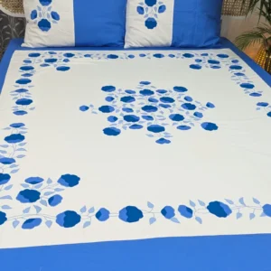 Luxury Applique King Size Bedsheet – Handcrafted Pure Cotton with Pillow Covers