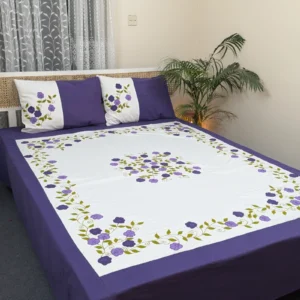 Luxury Applique King Size Bedsheet – Handcrafted Pure Cotton with Pillow Covers