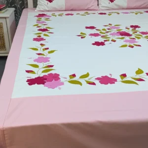 Luxury Applique King Size Bedsheet – Handcrafted Pure Cotton with Pillow Covers
