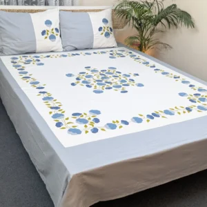 Luxury Applique King Size Bedsheet – Handcrafted Pure Cotton with Pillow Covers